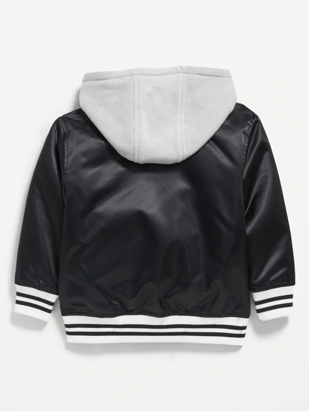 Old Navy Black Jacket with White Hood and Striped Collar